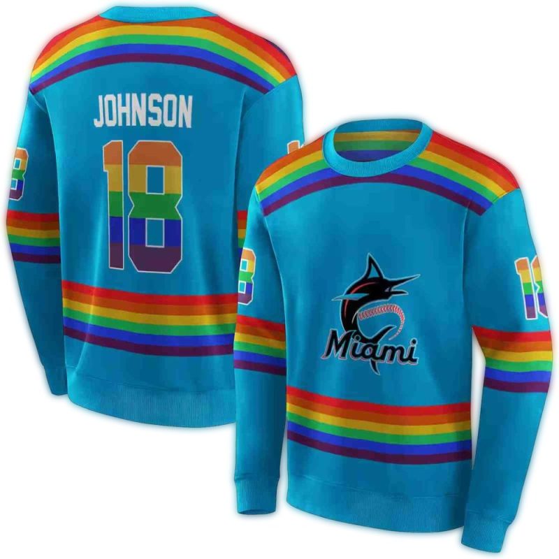 Personalized Miami Marlins Rainbow Stripes AOP Sweatshirt 1