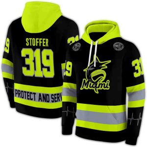 Personalized Miami Marlins All Over Print Black & Neon Green Hoodie