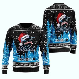 Personalized Miami Marlins Christmas Ugly Sweater With Santa Hat Design