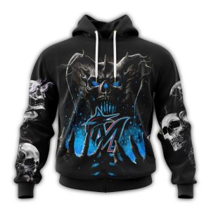 Custom Miami Marlins Skull All-Over Print Hoodie For Fans