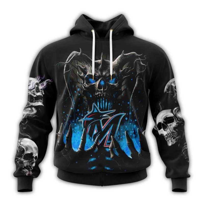 Personalized Miami Marlins Skull Death AOP Hoodie 1