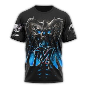 Custom Miami Marlins Skull Graphic T-Shirt - All Over Print Design
