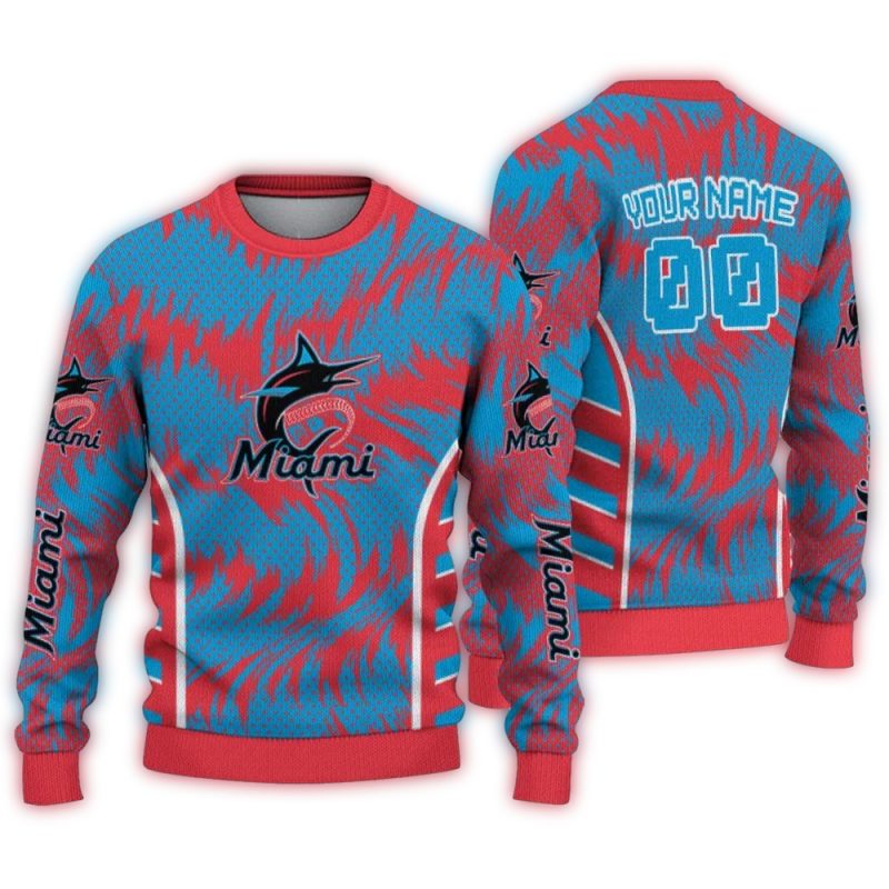 Personalized Miami Marlins Swirl Flow Ugly Sweater 1