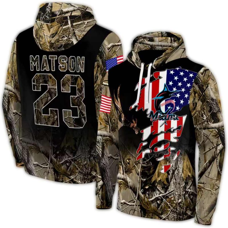 Personalized Miami Marlins Tree Camo Flag US AOP Hoodie 1