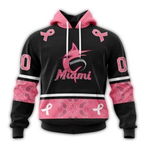 Personalized Miami Marlins Pink Breast Cancer Awareness Hoodie