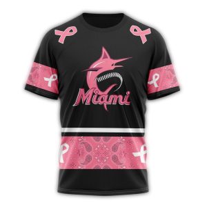 Personalized Miami Marlins Pink Breast Cancer Awareness T-Shirt
