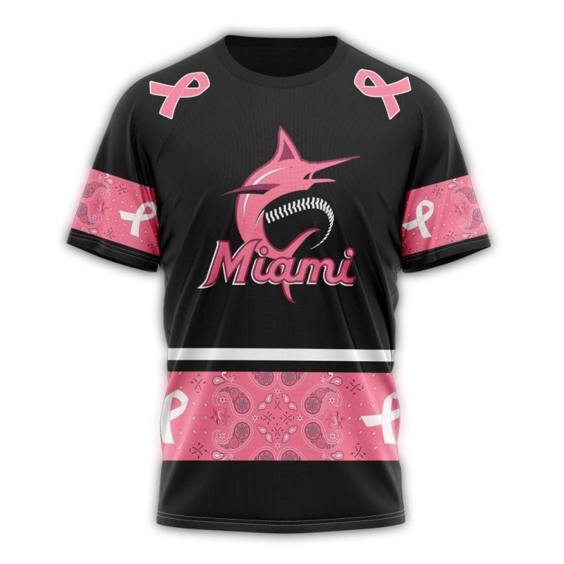 Personalized Miami Marlins We Wear Pink Breast Cancer AOP T Shirt 1