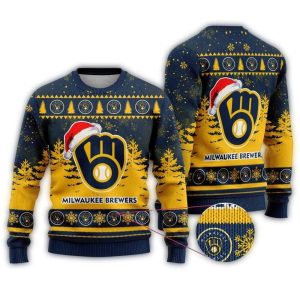 Personalized Milwaukee Brewers Santa Claus Hat Ho Ho Ho Ugly Sweater