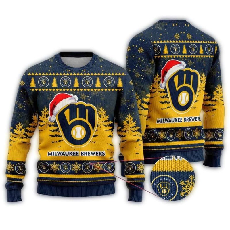 Personalized Milwaukee Brewers Santa Claus Hat Ho Ho Ho Ugly Sweater