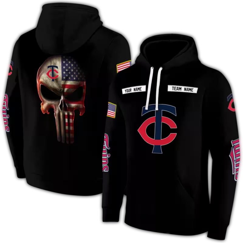 Personalized Minnesota Twins Punisher Skull AOP Hoodie 1