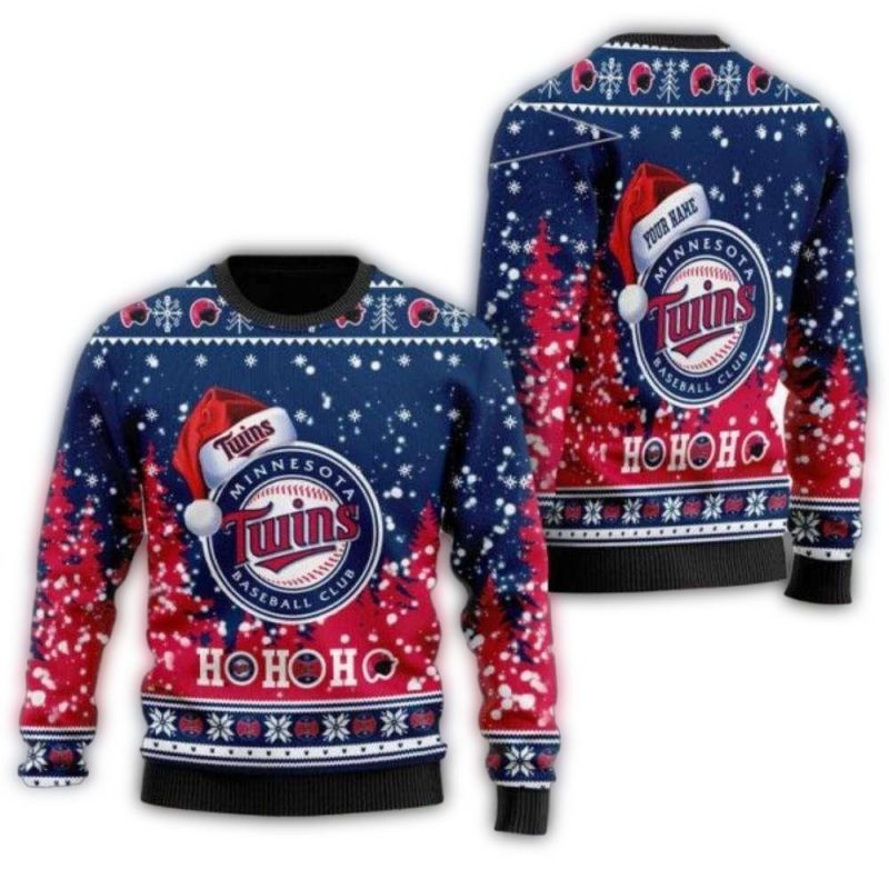 Personalized Minnesota Twins Santa Hat Snowflake Ho Ho Ho Ugly Sweater 1
