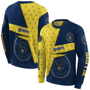 Personalized Milwaukee Brewers Abstract Shape All Over Print Sweatshirt