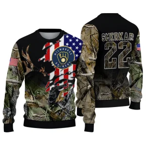 Personalized Milwaukee Brewers American Flag Claw Ugly Sweater