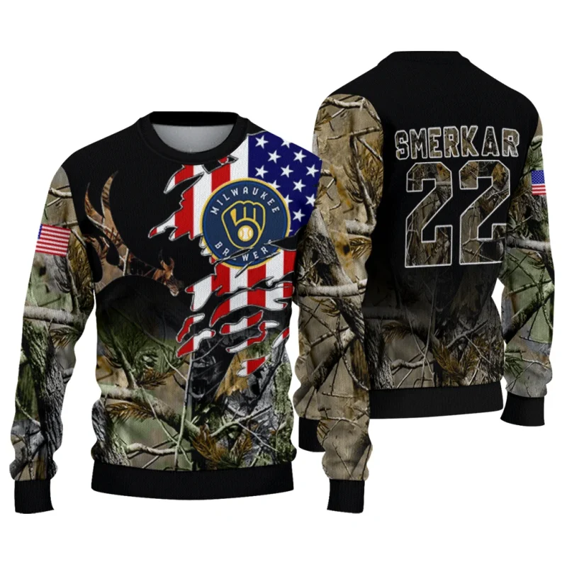 Personalized Miwaukee Brewers American Flag Claw Ugly Sweater 1