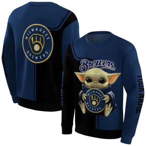 Personalized Milwaukee Brewers Baby Yoda All Over Print Sweatshirt