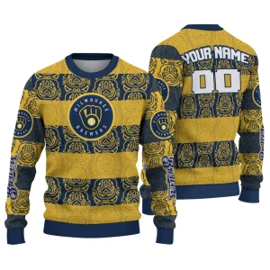 Personalized Milwaukee Brewers Bulldog Motif Ugly Sweater
