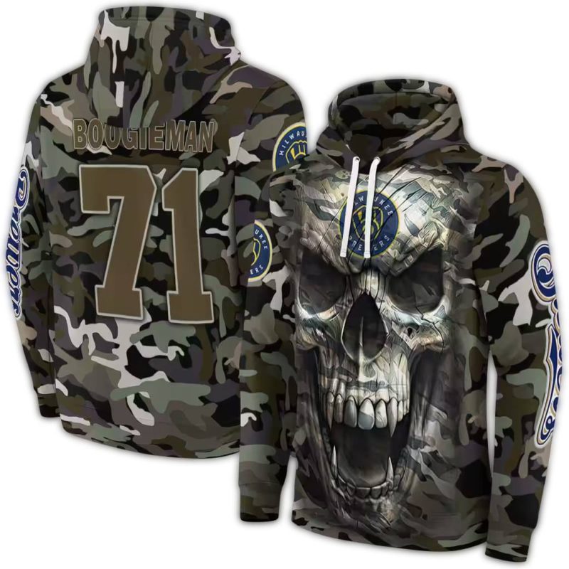Personalized Miwaukee Brewers Camo Skull AOP Hoodie 1