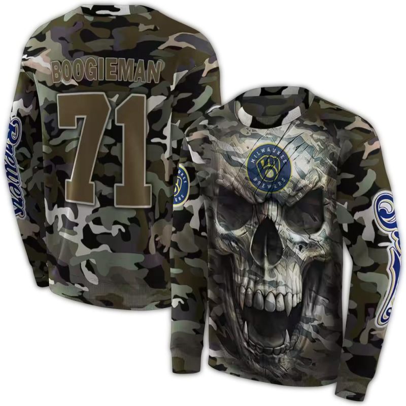 Personalized Miwaukee Brewers Camo Skull AOP Sweatshirt 1