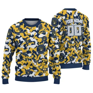 Personalized Milwaukee Brewers Camouflage Motif Ugly Sweater