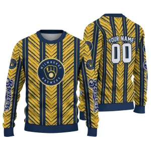 Personalized Milwaukee Brewers Chevron Rows Ugly Sweater