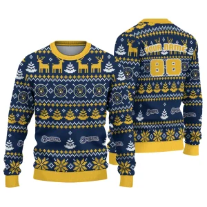 Personalized Milwaukee Brewers Deer Tree Pattern Christmas Ugly Sweater