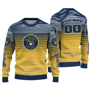 Personalized Milwaukee Brewers Diamond Mesh Ugly Sweater