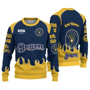 Personalized Milwaukee Brewers Flame Border Ugly Sweater