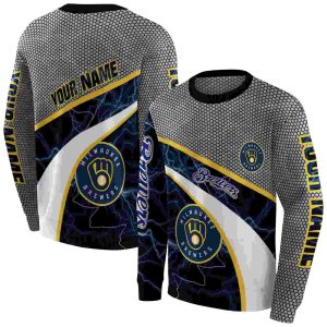 Personalized Milwaukee Brewers Hexagonal Mesh All Over Print Sweatshirt