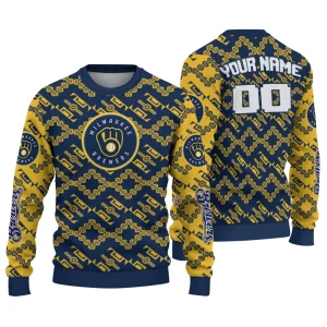 Personalized Milwaukee Brewers Lattice Gridwork Ugly Sweater