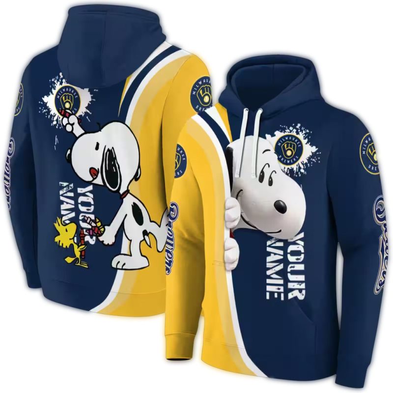 Personalized Miwaukee Brewers Peeking Snoopy AOP Hoodie 1