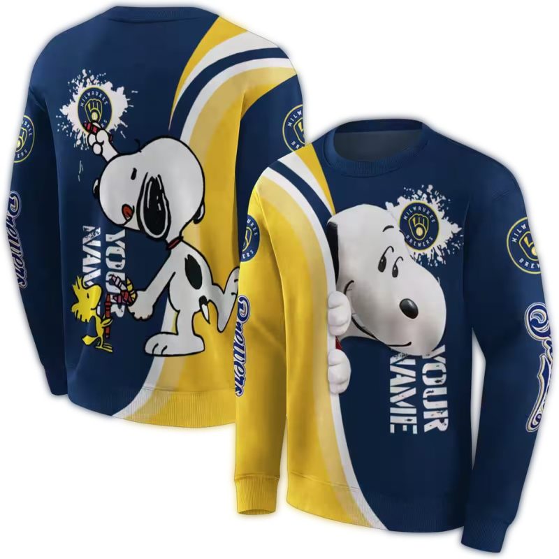 Personalized Miwaukee Brewers Peeking Snoopy AOP Sweatshirt 1