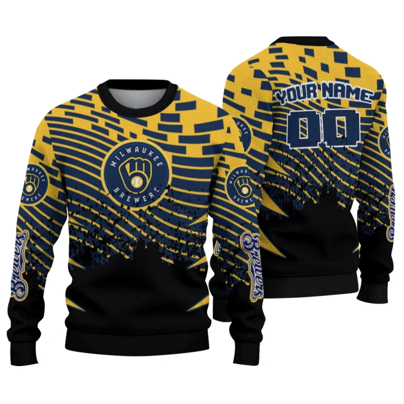 Personalized Miwaukee Brewers Pixel Flow Ugly Sweater 1