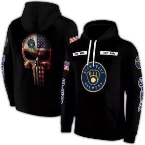 Personalized Milwaukee Brewers Punisher Skull All Over Print Hoodie