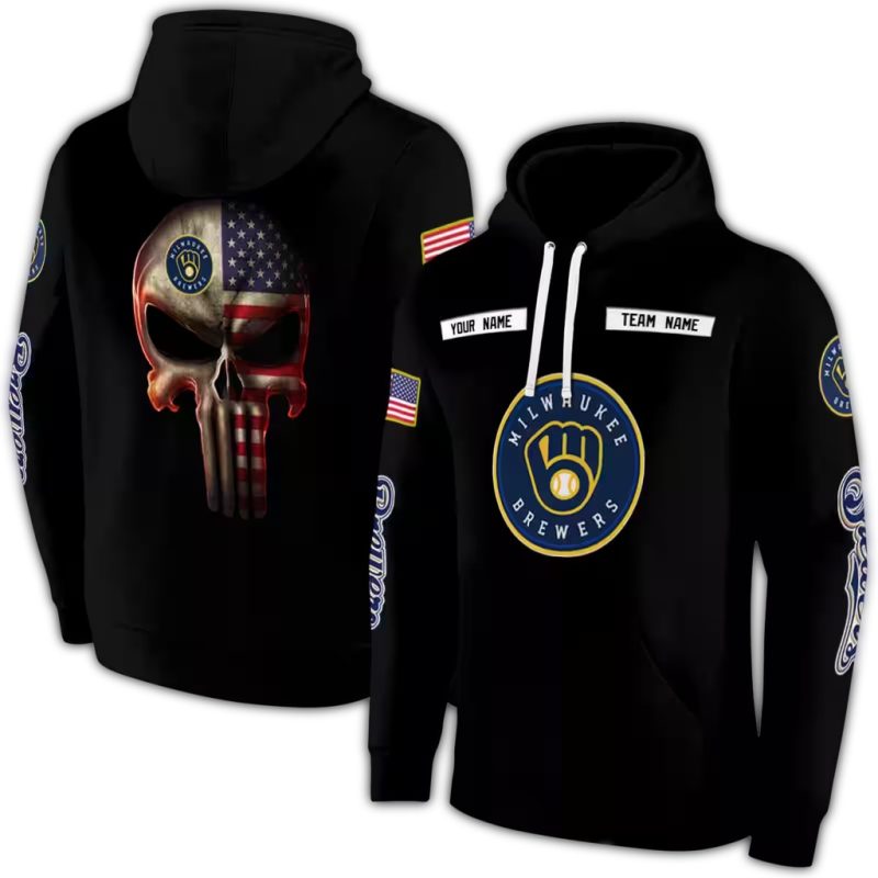 Personalized Miwaukee Brewers Punisher Skull AOP Hoodie 1