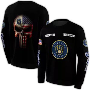 Personalized Milwaukee Brewers Punisher Skull All Over Print Sweatshirt