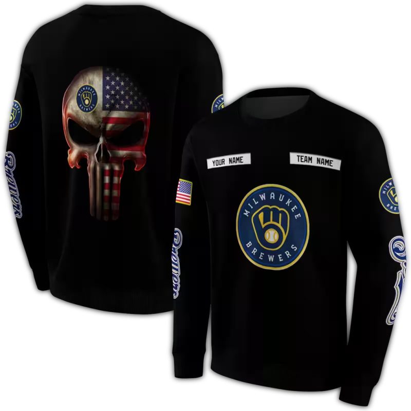 Personalized Miwaukee Brewers Punisher Skull AOP Sweatshirt 1