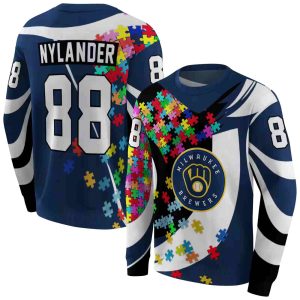 Personalized Milwaukee Brewers Puzzle Pieces All Over Print Sweatshirt