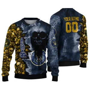 Personalized Milwaukee Brewers Skull Art Ugly Sweater