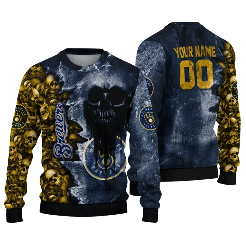Personalized Miwaukee Brewers Skull Art Ugly Sweater 1