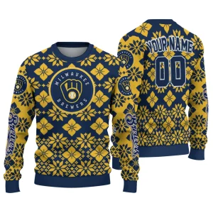 Personalized Milwaukee Brewers Snowflake Matrix Ugly Sweater