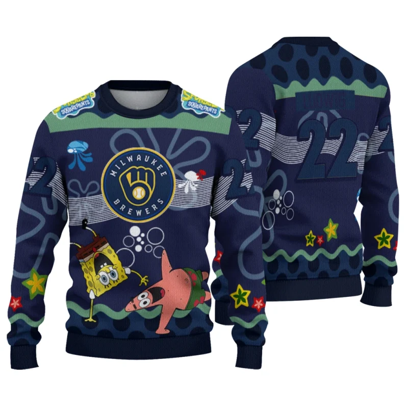 Personalized Miwaukee Brewers Sponge Cartoon Ugly Sweater 1