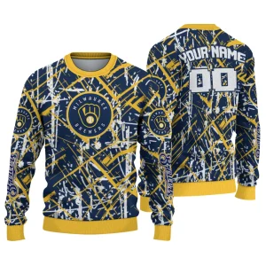 Personalized Milwaukee Brewers Streak Overlay Ugly Sweater