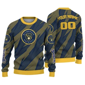 Personalized Milwaukee Brewers Stripe Motion Ugly Sweater