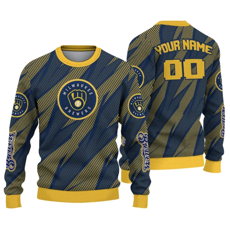 Personalized Miwaukee Brewers Stripe Motion Ugly Sweater 1