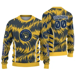Personalized Milwaukee Brewers Swirl Flow Ugly Sweater