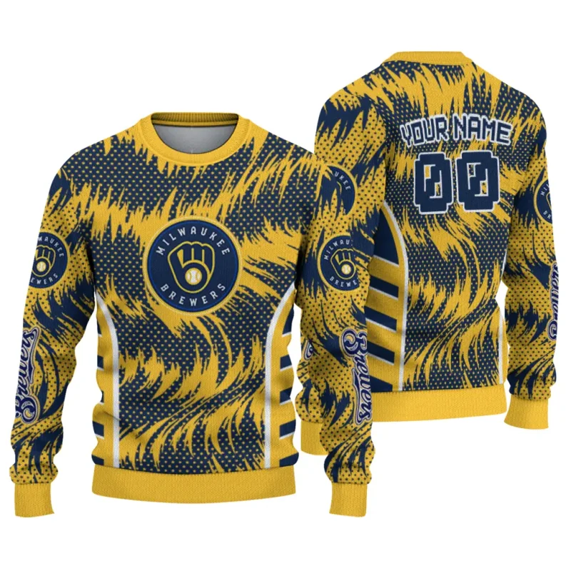Personalized Miwaukee Brewers Swirl Flow Ugly Sweater 1