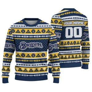 Personalized Milwaukee Brewers Tent Stripes Ugly Sweater