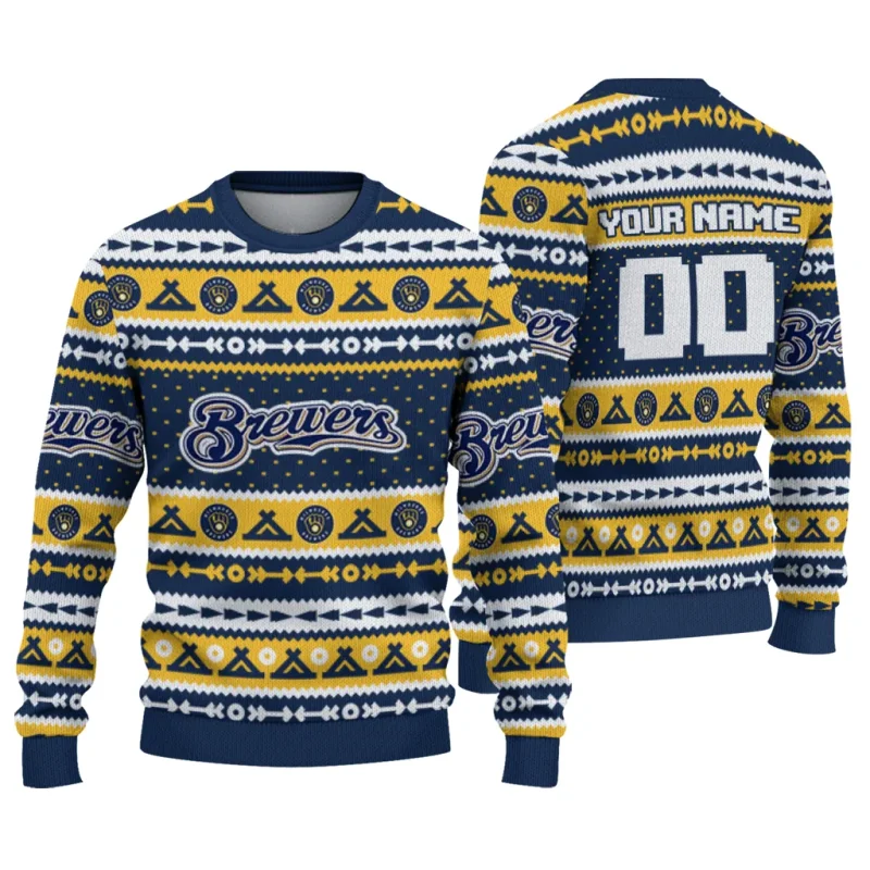 Personalized Miwaukee Brewers Tent Stripes Ugly Sweater 1