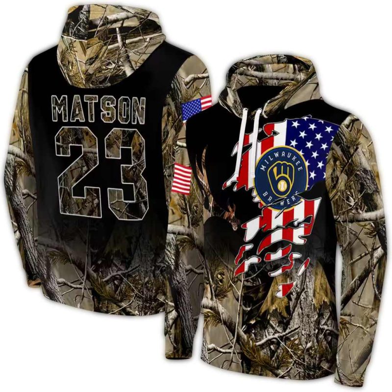 Personalized Miwaukee Brewers Tree Camo AOP Hoodie 1