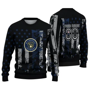 Personalized Milwaukee Brewers Vintage Usa Flag Ugly Sweater